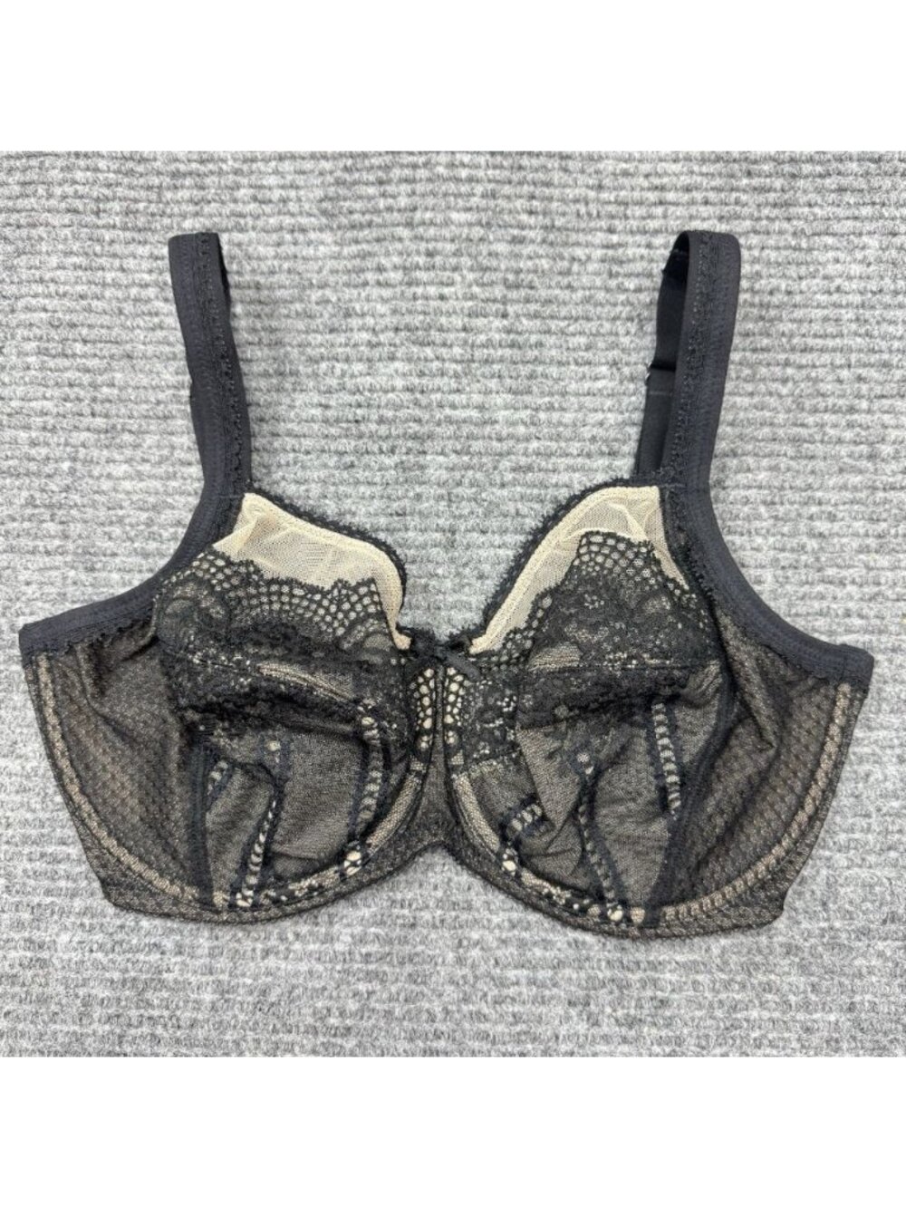 Wacoal Bra 32G Enchantment Underwire Black Tan Lace Unlined 855216